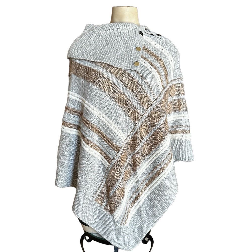 White House Black Market Poncho Shawl Extra Small Wool Blend Fair Isles Knit